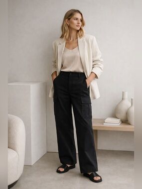 Stockholm Atelier & Other Stories Black Wide-Leg Cargo Pants Scandi Chic 34